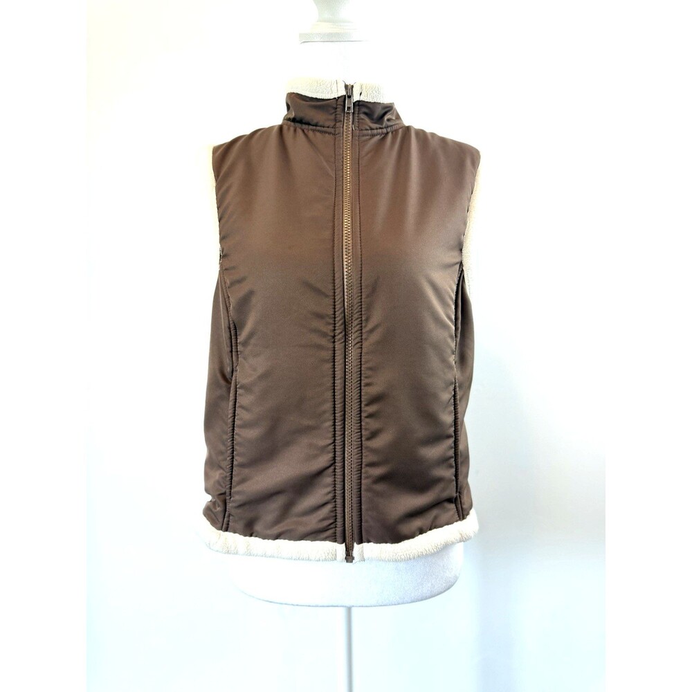 prAna Reversible Sherpa Fleece Vest Brown Cream Medium